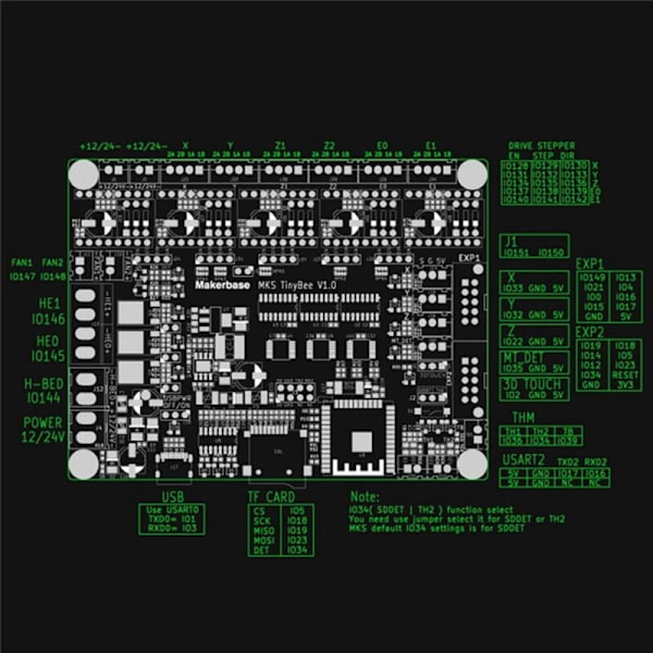 MKS TinyBee 3D-tulostimen ohjauslevy ESP32 MCU osat TFT-näyttö Wifi-toiminto WEB-ohjaus (A)