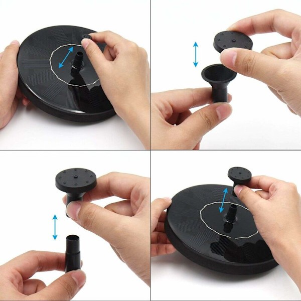 Solcelled Vannfontene Pumpe, Flytende Solcellepanel med 4 Sprøytehoder for Ulike Vannstrømmer, Perfekt for Fuglebad, Liten Dam og Akvarium (1,4W)