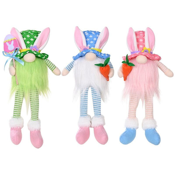 Långbenade påsk Rudolf Gnome Elf Kanin LED-ljus Kanin Dockor Barn DIY Påskfest Dekor