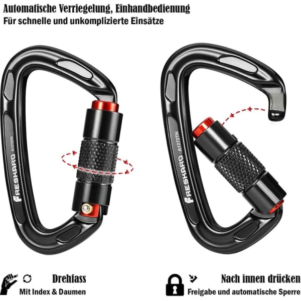 Climbing Carabiner, Automatic Locking Carabiners, 25kN-2550kg, CE Certified，Solid, for Mountaineering, Dog Leash, Punching Bag, Firefighter, Hammock