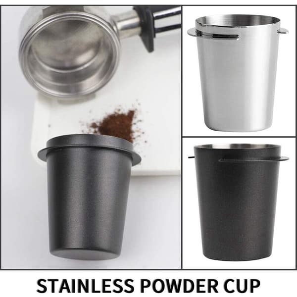 Kaffe doseringskopp, rustfritt stål doseringskopp pulvermating kopp del kaffemaskin tilbehør (sølv)
