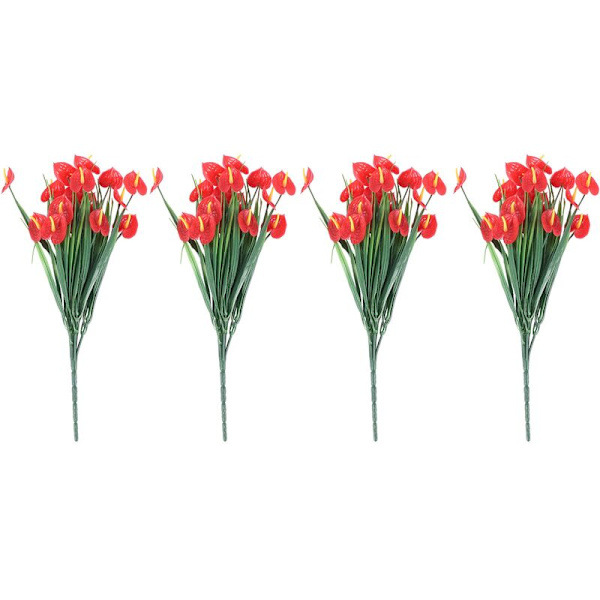 4 Buketter Konstgjorda Blommor Falska Anthurium Växter Plast Buskar Grönska Inomhus Utomhus Hängande Planter Dekorationer För