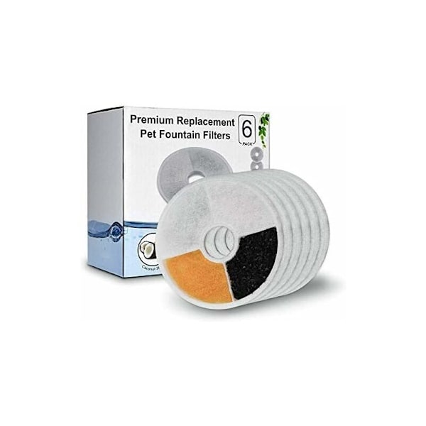 Ersättningsfilter för fontän, kattfontänfilter, aktivt kolfilter, fontänersättningsfilter, fontänvattenfilter, 6 st