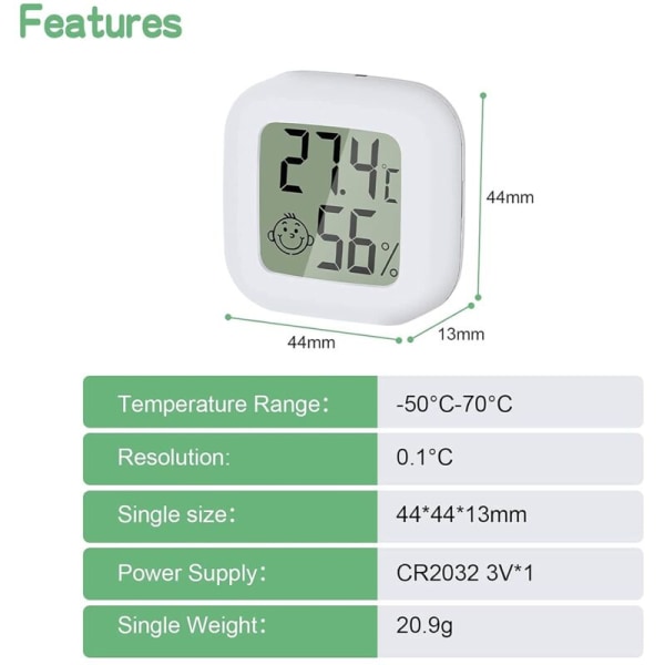 Mini LCD Termometer Hygrometer Indendørs Digital Temperatur Fugtighed Høj Præcision Bærbar -50℃ 70℃ 10% 99% RH til Stue Lager Babyværelse