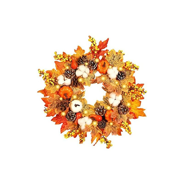 Konstgjord Lönnlövs-Pumpalyckekrans för Dörren 45cm Höst Lönnlövs-Krans, Krans Dörr Vägg Dekorationer Jul Halloween Tacksägelse
