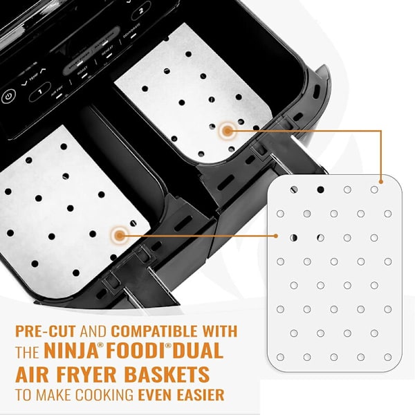 100 st frityrpapper, luftfritös pergamentpappersfoder för Ninja Foodi DZ201 Dual Air Fryer, DZ401 Air Fryer foderpapper