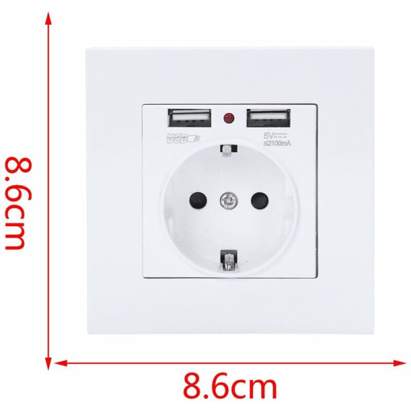 PC-paneeliseinän pistorasia 16AUE Standardipistorasia Maadoitettu 2100MA:n kaksois-USB-laturiportilla matkapuhelimelle