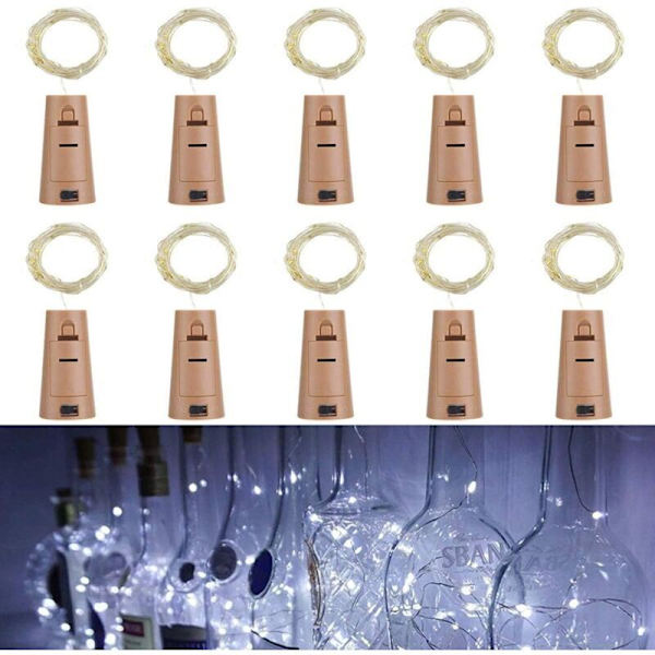 10-pack LED-flaskor med korkljus, 2M 20 LED-flaskljus, silvertrådslampor för DIY-dekoration fest, grillning, trädgård, sovrum, jul