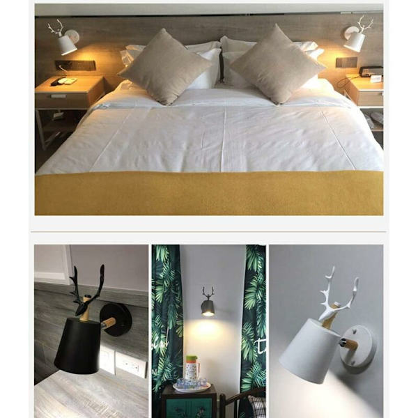Kreativ moderne væglampe enkel væglampe jern væglampe E27 sokkel nordisk hjortehoved art deco stil til soveværelse, stue, børneværelse, resta