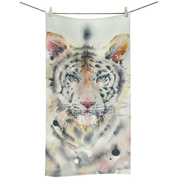 Akvarellmaleri av hvit tiger badehåndkle håndkle dusjhåndkle vaskeklut 75x140 cm