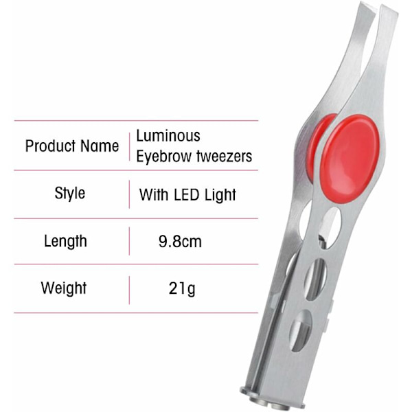 Pinzett med LED-ljus Professionell pincett Luminous pincett Rostfritt stål Ögonbrynspincett Luminous pincett Makeup pincett med ljus 2 st