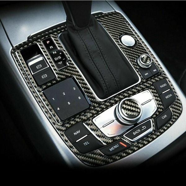 Carbon Fiber Interior Gear Shift Box Panel Sticker Cover Kit For Audi-A6 2012 2013 2014 2015 2016 2017 2018 Lhd