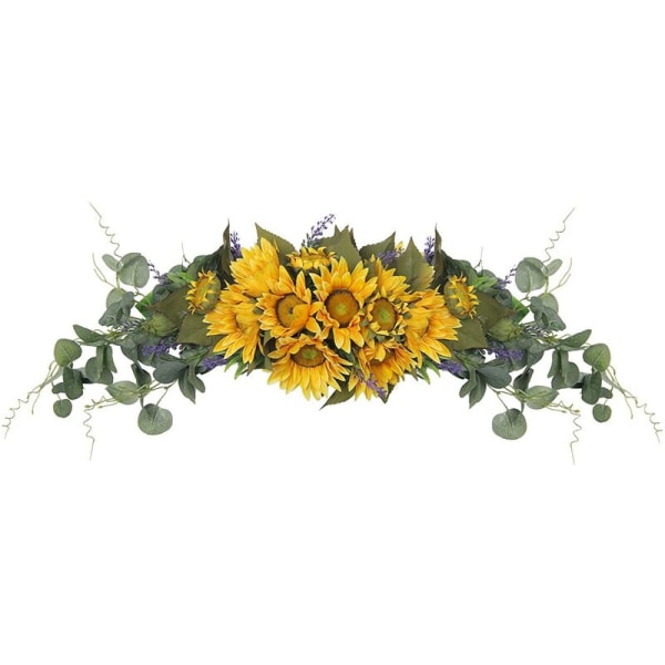 Artificial Sunflower Swag, Lavender Sunflowers Green Eucalyptus Leaves for Front Door Wedding Arch Party Wall Decor