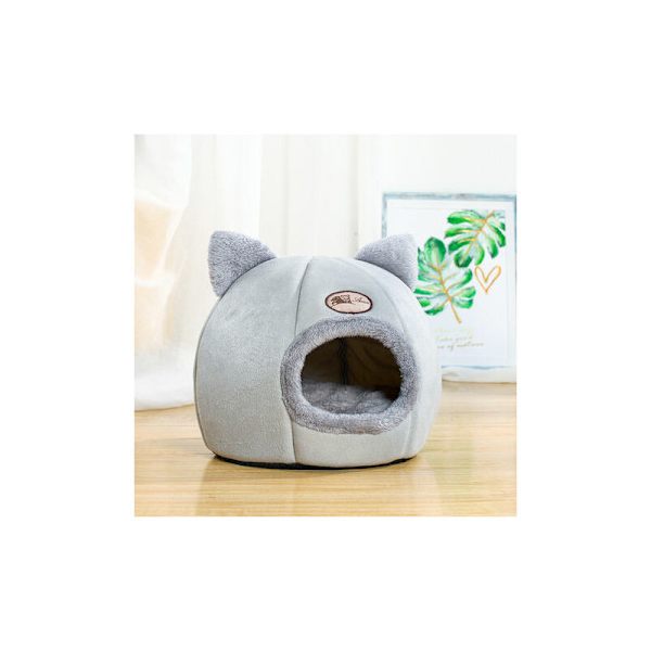 1 stk. Katteseng, Blød Katteseng, Kattebur, Dyreseng til Katte og Hvalpe Behagelig og varm sovepose (M; 32 cm i diameter til under 3,5 kg, grå)