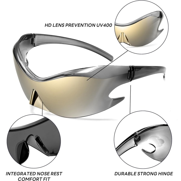 Futuristiske solbriller, Fashion Alien Y2K Wrap Around til Kvinder Mænd