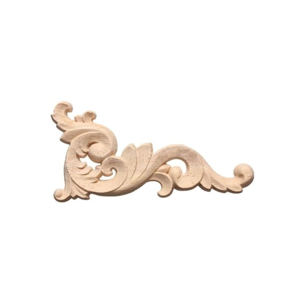 Wood Carved Decal Corner Onlay Applique Wall Decor 12 x 6Cm Unpainted