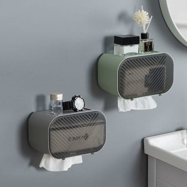 Multifunktionel vægmonteret toiletrulleholder uden stansning badeværelse toilet vandtæt og støvtæt papirhåndklæderullepumpe lys luksus toiletrulleboks