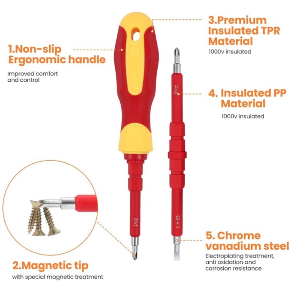 26-delt isolert elektriker skrutrekkersett 1000V Profesjonelt elektrisk skrutrekkersett for menn med etui