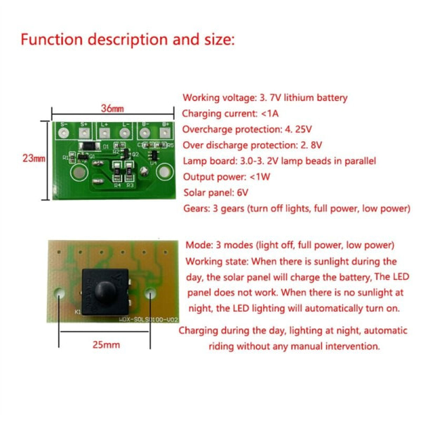 Solcelle-lyskontrollkort 3,7V litiumbatteri Solcelle-spotlight Solcelle-lyskretskort med bryter