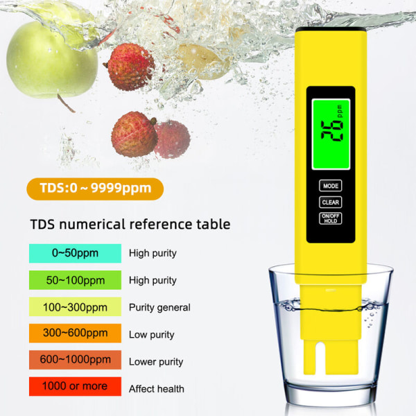 Vandkvalitetstestpen Tre-i-en konduktivitetstestpen (gul)