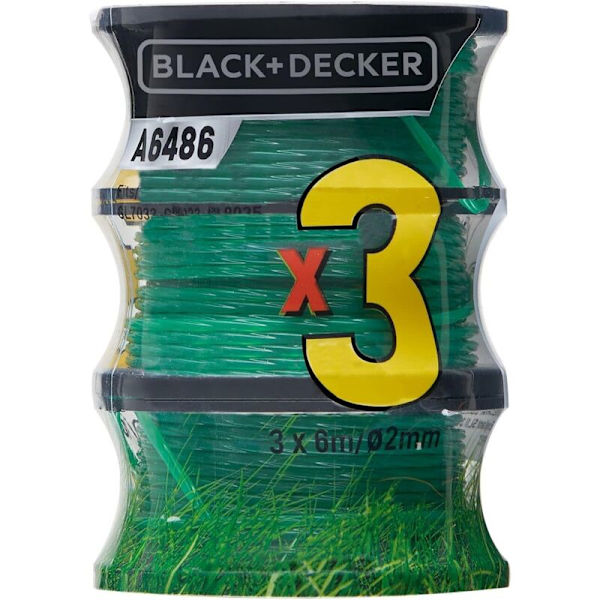 Black+Decker Sæt med 3 udskiftningsspoler til græstrimmer, Reflex Plus selvopprullende spole, 3 x 6 m holdbar grøn nylonline, ⌀2 mm line, A64