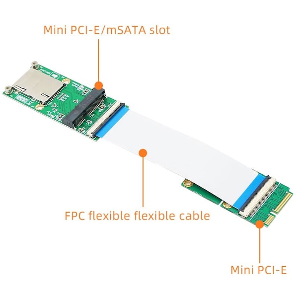 Mini PCI-E MSATA Fleksibelt Forlængerkabel med SIM-kortslot til Full Size og Half Size MSATA SSD (WIFIxWWANxWLAN Modul)