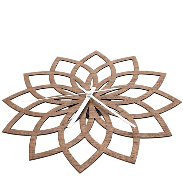 Peach Lotus Träväggklocka Modern Mode Kreativ Blomma Vägg Logg Kvarts Klocka Tyst-B