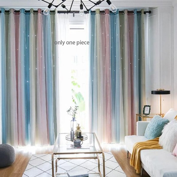 Hålstjärna Himmel Blå Gradient Ränder Vardagsrum Sovrum Gardiner Nordisk Modern Minimalistisk Ins Stil