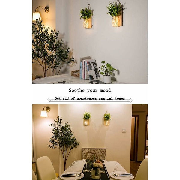 Rustika Vägglampor, Konstgjorda Gröna Växter Hängande Glasburk Vägglampa med LED-remsor för Hemträdgård Juldekoration (Set om 2) (Grön P