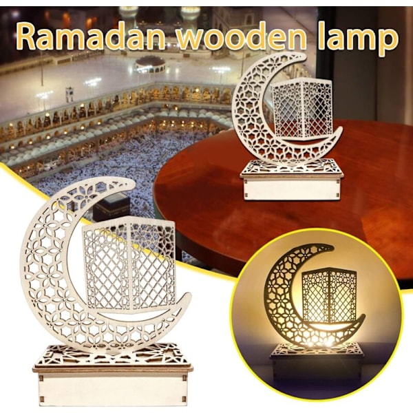 Hantverk Nattlampa, Handgjord 3D Trä Måne Stjärna LED Ljus Dekoration, Ramadan Mubarak Lampa Dekorationer, Hem Fest Sovrum Eid Smycken Present till Muslim