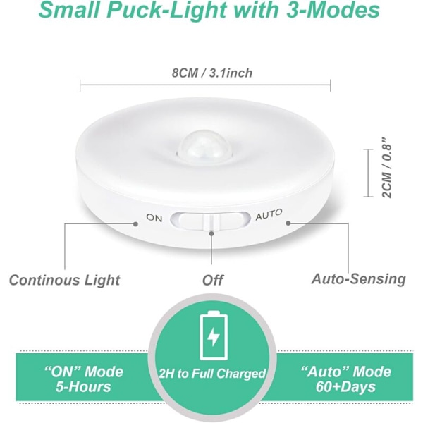 Inomhusrörelsesensorlampa (6-pack Gult), ICEKO-KN Laddningsbar Barnnattslampa, 3 Lägen (Auto/På/Av), Batteridriven LED Trapprörelsesensor