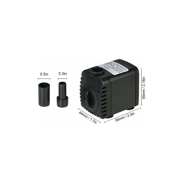 Nedsänkbar Vattenpump, 600L/H 8W Ultraljudsvattenpump för Akvarium med 4 Sugkoppsfötter för Fontäner Fisktankar Hydroponiska System med 2 Munstycken