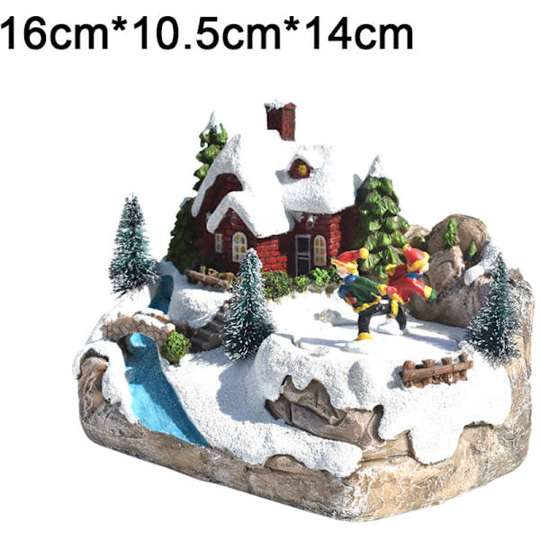 Julbyhus, LED-belysning Vinter Julby och Miniatyr Julfigurer (En skidmodell)