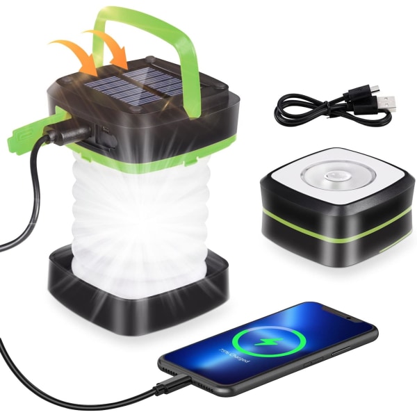 LED-retkeilyvalo - aurinko- tai USB -ladattava hätävalo - Taitettava retkeilyvalo (vihreä) power , yövaellusta ja retkeilyä varten