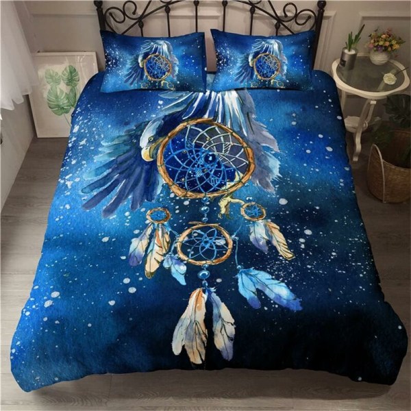 Vuodevaatteet 220x240 Aikuisten Unelmien Saalistaja Sininen Pehmeä Hengittävä Mikrokuitu 3 Osaa, 1 Peittolakanat 220x240 cm Vetoketjulla + 2 Tyynyliinaa