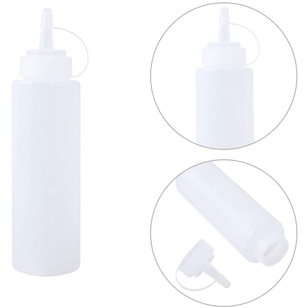 (6-pack) 250 ml Plastflaskor med Trycklock - Perfekta Mätflaskor och Såsdispensrar för Ketchup, Majonnäs, BBQ-sås - Transparenta Flaskor för