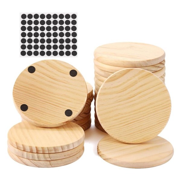 25 Pack 4 Inch Blank Unfinished Wood Coasters, Handcrafted with Round Dots Silicone Non-Slip