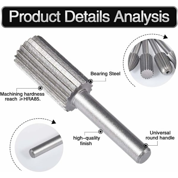 6 stk. Wolfram Rotary Burr Sæt Dobbelt Snit 6mm Wolfram Skaft Filing/Gravering/Slibning Bits til Roationsværktøjer