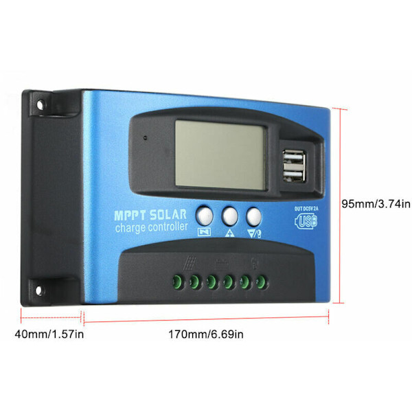 12V/24V Älykäs akku MPPT Aurinkopaneelin säädin Lataussäädin kaksois 5V USB-porteilla LCD-näyttö, Ylikuormitussuoja, 30A - 30A