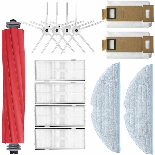 13 deler rullebørste mopp stofffilter HEPA støvpose sidebørste for Xiaomi roborock s7 s7 plus t7 t7 plus t7s plus støvsuger