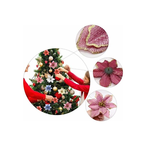 10 stycken 15 cm glittrande konstgjorda julblommor - Inomhus/Utomhus Dekoration Konstgjord Blomma - Rosa