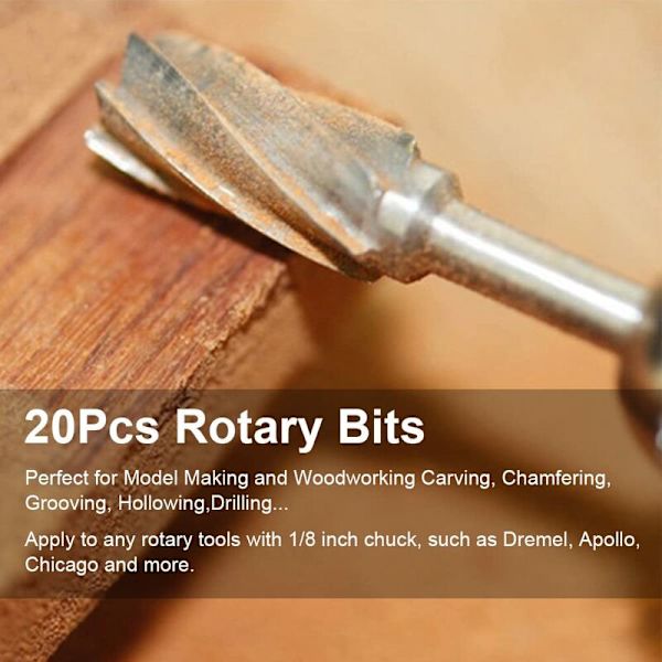 Hårdhetssats för gravering, 10 st karbidgraveringsbitar 10 st fräsbitar 1/8\"(3 mm) skaft för roterande verktyg för trä DIY, snideri, borrning, En