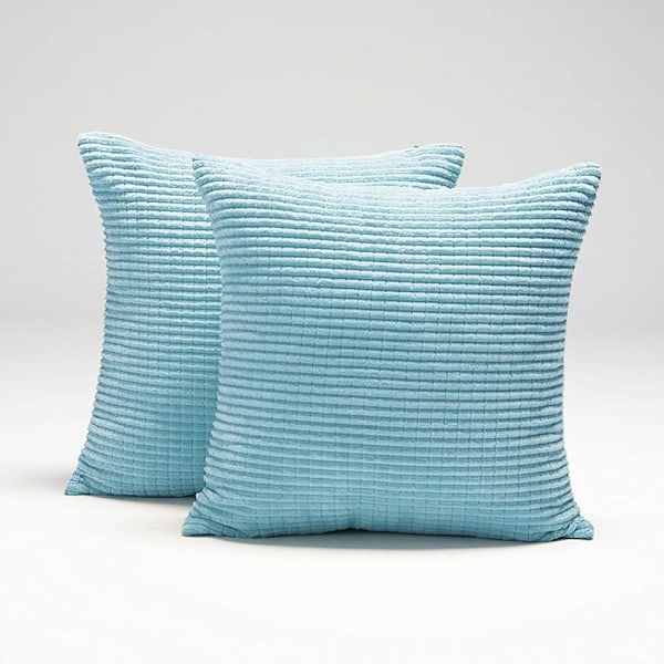 Pudebetræk med stribet mønster, sæt af 2, Corduroy pudebetræk, bløde ensfarvede pudebetræk til soveværelse sofa - 16''x16'' babyblå