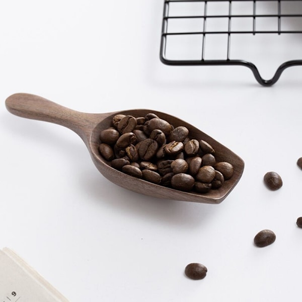Träslev för kaffebönor i svart valnöt, helträ, grävande kaffeböneslev, tesked, träsked