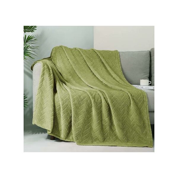 Plush Fleece-filt, Queen Size Soffafilt, Mjuk och Fluffig Dekorativ Filt för Soffa - Mysig och Lätt, Grågrön, 127 x 152 cm