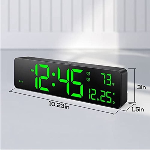 Digital väggklocka Stor display med tid, datum, temperatur, LED digital väckarklocka med snooze för sovrum