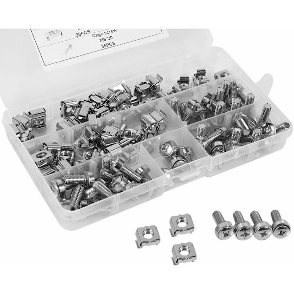 50 set M6 hål hårdvara fyrkantigt hål och brickor skruvar för server rack skåp (M6 X 20 mm) (mutter a bur a bricka a skruv)