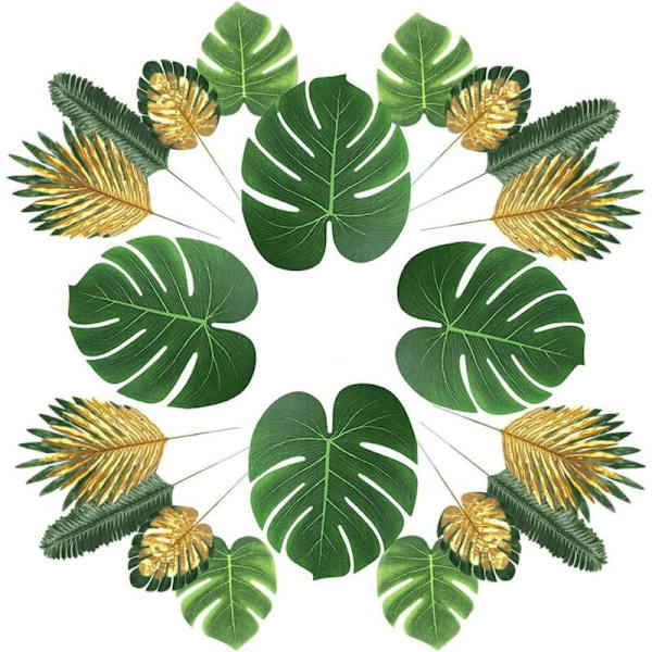Kunstige planter 66 stykker 6 blade kunstig palme, falske blade, stængler og blade, simulering tropiske planter, jungle strand tema Hawa fest,