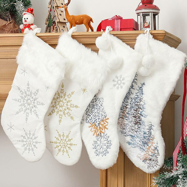 4 st julstrumpor för öppen spis, julstrumpor, juldekorationer för Navidad julgransdekoration