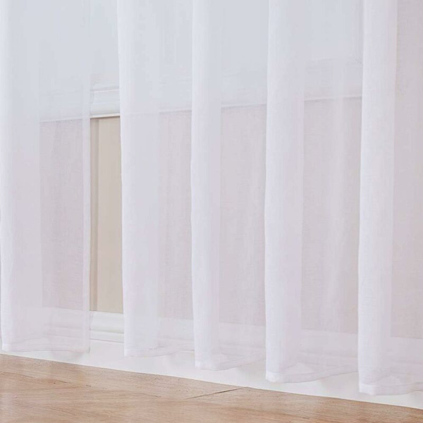 2 stk. Hvide Voile Gardin 140x183 cm med Semi-Transparent Øje i Linned Effekt Interiør Vinduesdekorationer til Moderne Stue Soveværelse Køkken